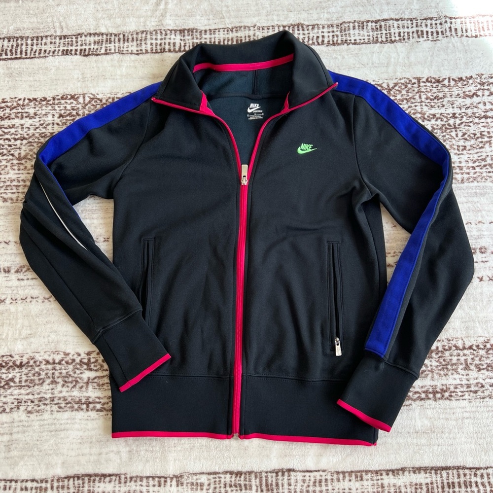 COPY - Nike Black Track Jacket with Blue and Pink Accents Womens Medium